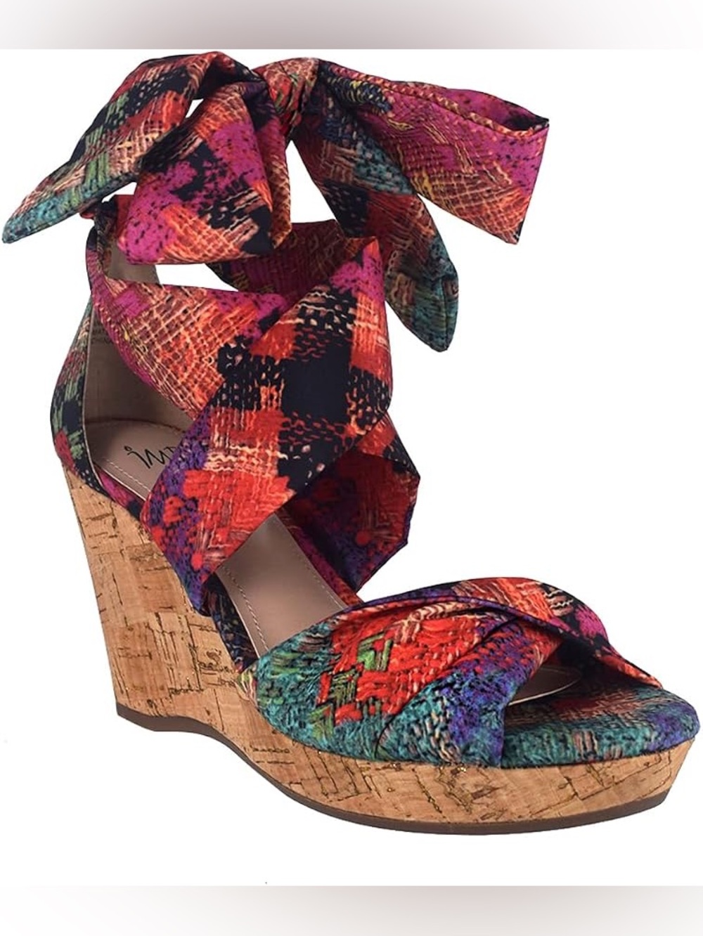 Impo Olani colorful printed wrap ankle cork wedge sandals